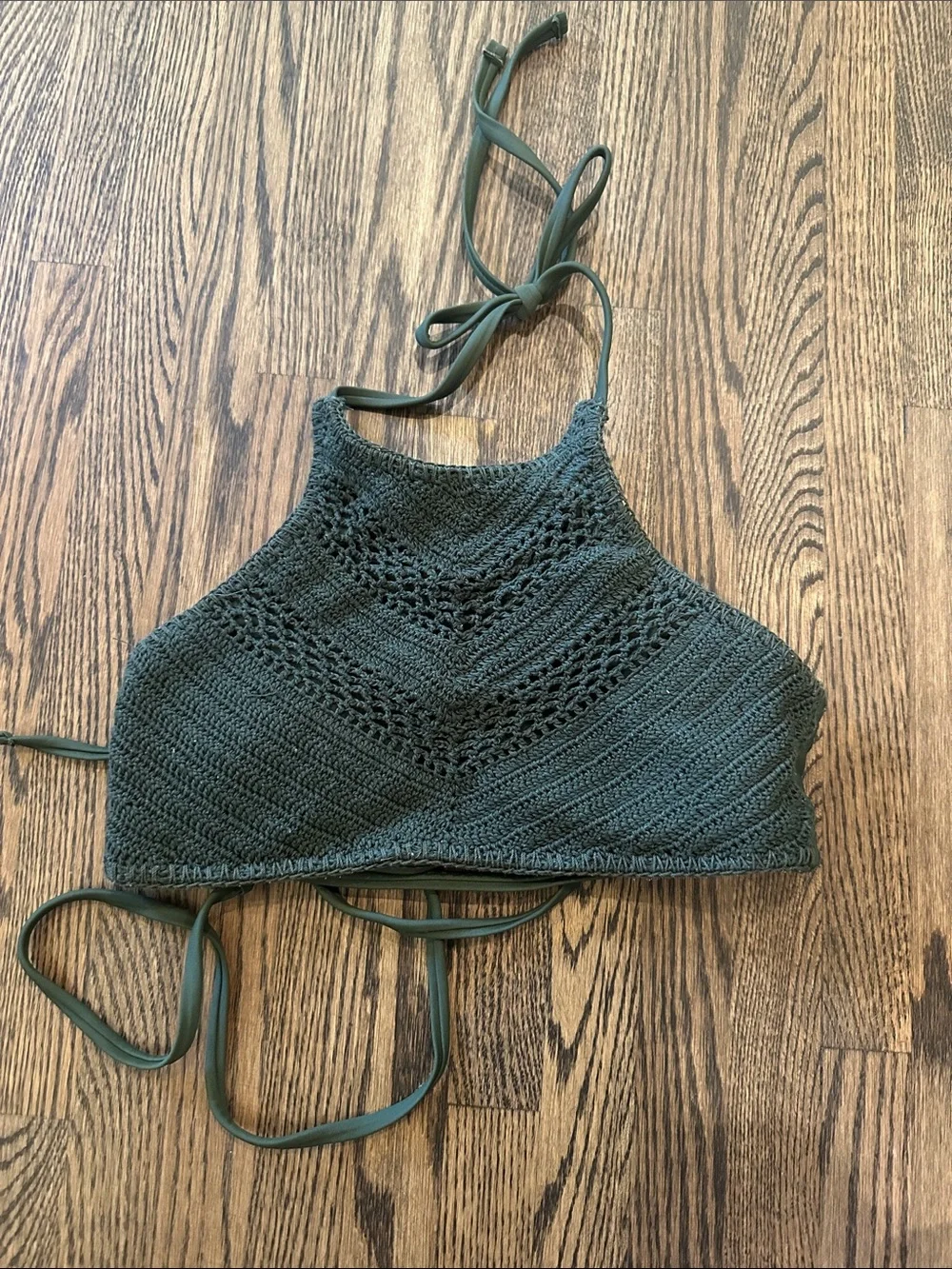 Crochet High Neck Bikini Set in Deep Green